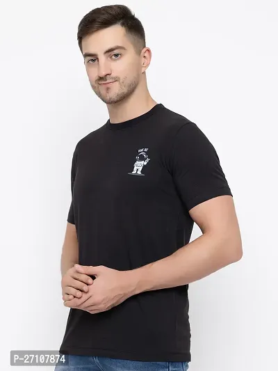 Stylish Black Cotton Solid Round Neck T-Shirt For Men-thumb5