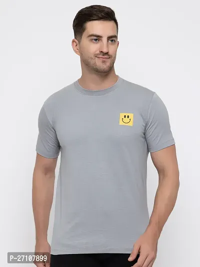 Stylish Grey Cotton Solid Round Neck T-Shirt For Men-thumb0