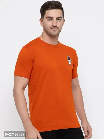 Stylish Orange Cotton Solid Round Neck T-Shirt For Men-thumb4