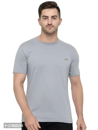 Fabulous Grey Cotton Solid Round Neck Tees For Men-thumb0