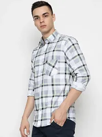 Stylish Green Cotton Checked Casual Shirt For Men-thumb4