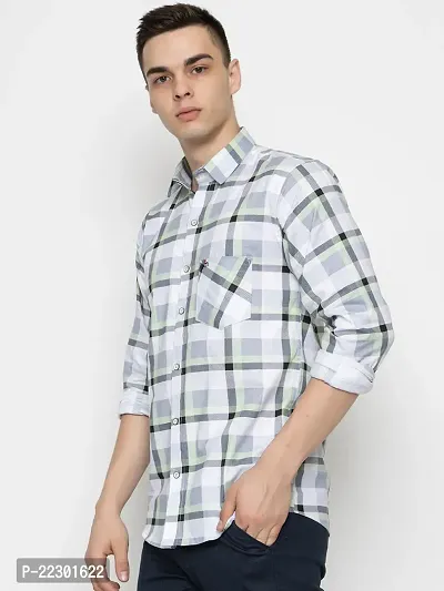 Stylish Green Cotton Checked Casual Shirt For Men-thumb5