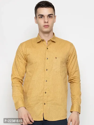 Stylish Yellow Cotton Printed Casual Shirt For Men