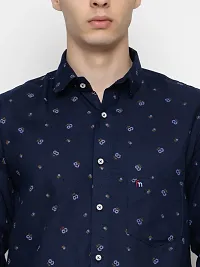 Stylish Navy Blue Cotton Printed Casual Shirt For Men-thumb4