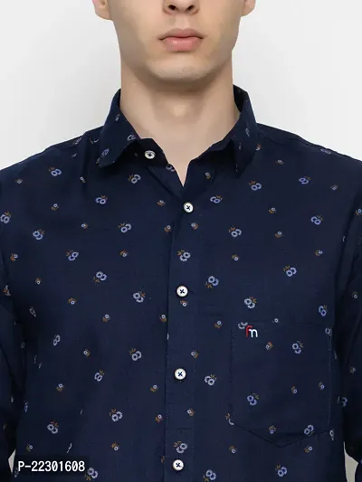 Stylish Navy Blue Cotton Printed Casual Shirt For Men-thumb5