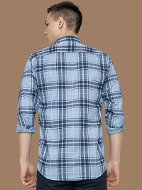 Reliable Navy Blue Cotton Checked Long Sleeves Casual Shirts For Men-thumb1