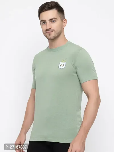 Stylish Green Cotton Solid Round Neck T-Shirt For Men-thumb5