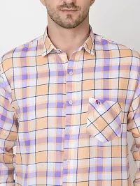 Stylish Peach Cotton Checked Casual Shirt For Men-thumb2