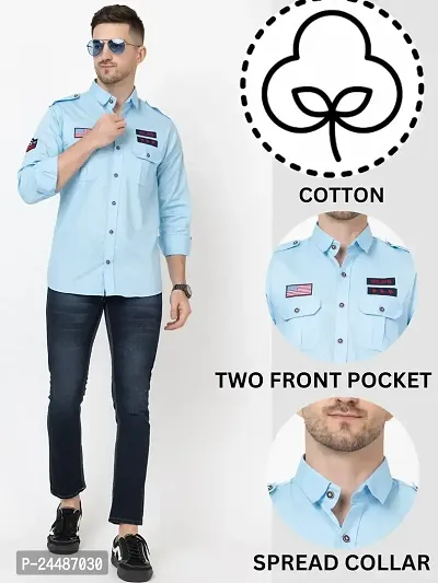 FREKMAN Men's Full Sleeve Multi-Pocket Solid Cotton Cargo Shirt-thumb3