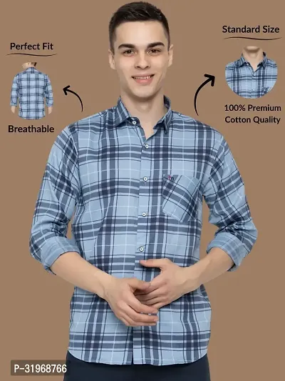 Reliable Navy Blue Cotton Checked Long Sleeves Casual Shirts For Men-thumb0