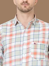 Reliable Peach Cotton Checked Long Sleeves Casual Shirts For Men-thumb3