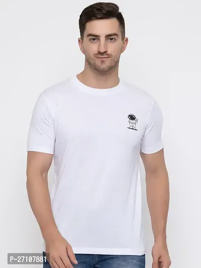 Stylish White Cotton Solid Round Neck T-Shirt For Men-thumb0