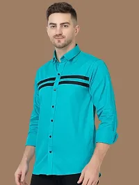 Reliable Teal Cotton Solid Long Sleeves Casual Shirts For Men-thumb2