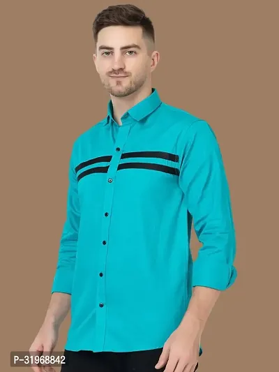 Reliable Teal Cotton Solid Long Sleeves Casual Shirts For Men-thumb3