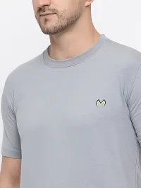 Stylish Grey Cotton Solid Round Neck T-Shirt For Men-thumb2