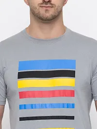 Trendy Grey Cotton Printed Round Neck Tees For Men-thumb2