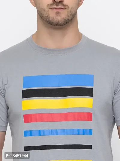 Trendy Grey Cotton Printed Round Neck Tees For Men-thumb3