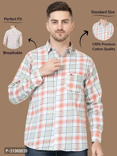 Reliable Peach Cotton Checked Long Sleeves Casual Shirts For Men-thumb0