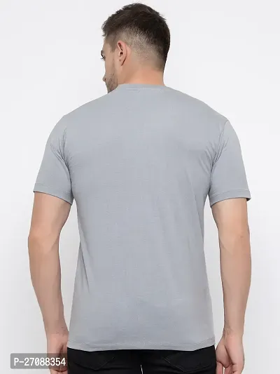 Fabulous Grey Cotton Solid Round Neck Tees For Men-thumb2