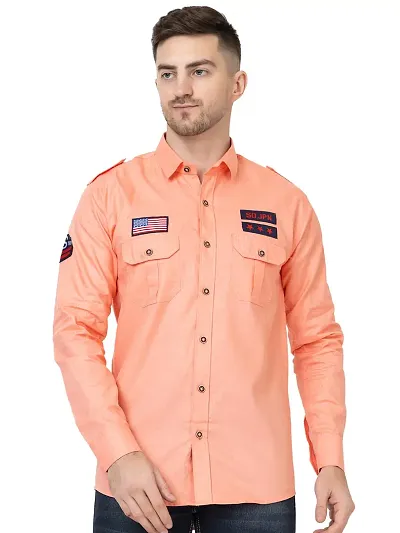 FREKMAN Men's Full Sleeve Multi-Pocket Solid Cotton Cargo Shirt