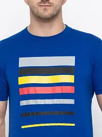 Trendy Blue Cotton Printed Round Neck Tees For Men-thumb4