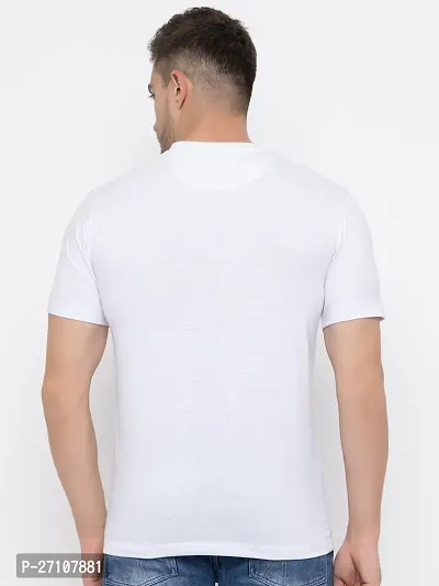 Stylish White Cotton Solid Round Neck T-Shirt For Men-thumb2