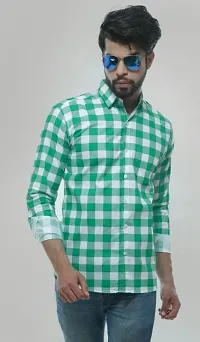 Reliable Green Cotton Checked Casual Shirt For Men-thumb1