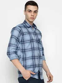 Stylish Blue Cotton Checked Casual Shirt For Men-thumb1