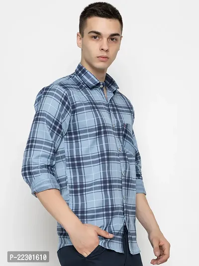 Stylish Blue Cotton Checked Casual Shirt For Men-thumb2