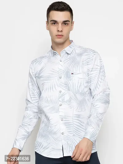 Stylish Grey Cotton Printed Casual Shirt For Men