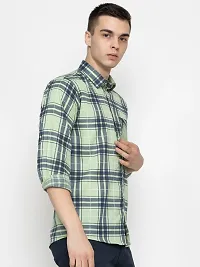 Stylish Green Cotton Checked Casual Shirt For Men-thumb1