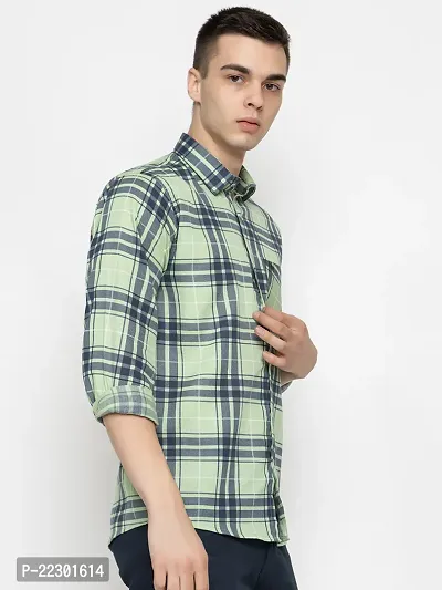 Stylish Green Cotton Checked Casual Shirt For Men-thumb2