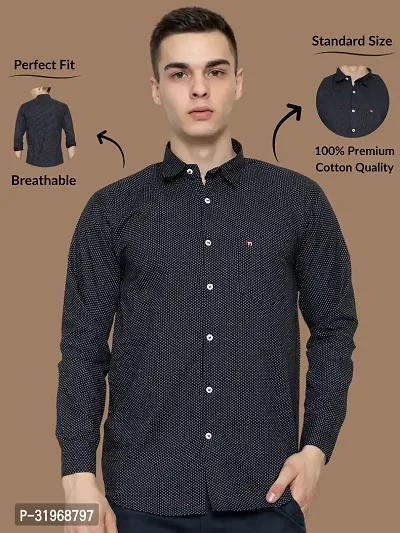 Reliable Black Cotton Printed Long Sleeves Casual Shirts For Men-thumb0