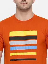 Trendy Orange Cotton Printed Round Neck Tees For Men-thumb4