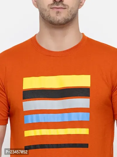 Trendy Orange Cotton Printed Round Neck Tees For Men-thumb5