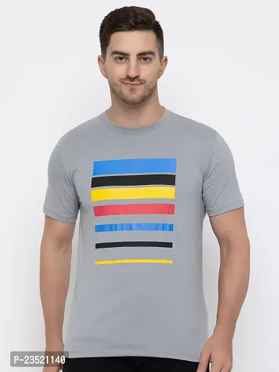 Reliable Grey Cotton Printed Round Neck Tees For Men