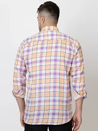 Stylish Peach Cotton Checked Casual Shirt For Men-thumb1