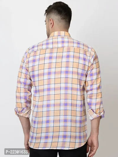 Stylish Peach Cotton Checked Casual Shirt For Men-thumb2