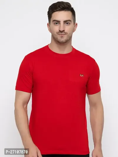 Stylish Red Cotton Solid Round Neck T-Shirt For Men-thumb0