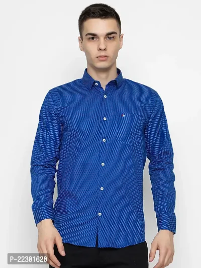 Stylish Blue Cotton Printed Casual Shirt For Men-thumb0