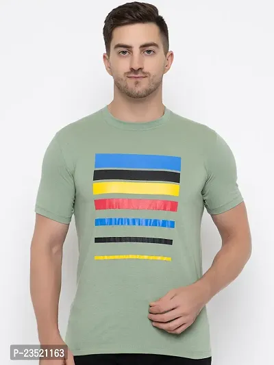 Reliable Green Cotton Printed Round Neck Tees For Men