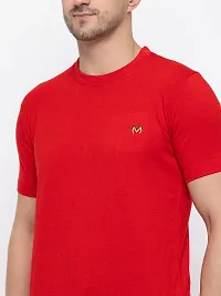 Stylish Red Cotton Solid Round Neck T-Shirt For Men-thumb2