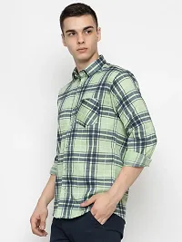 Stylish Green Cotton Checked Casual Shirt For Men-thumb2