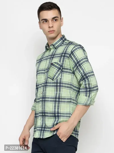 Stylish Green Cotton Checked Casual Shirt For Men-thumb3