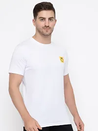 Stylish White Cotton Solid Round Neck T-Shirt For Men-thumb3