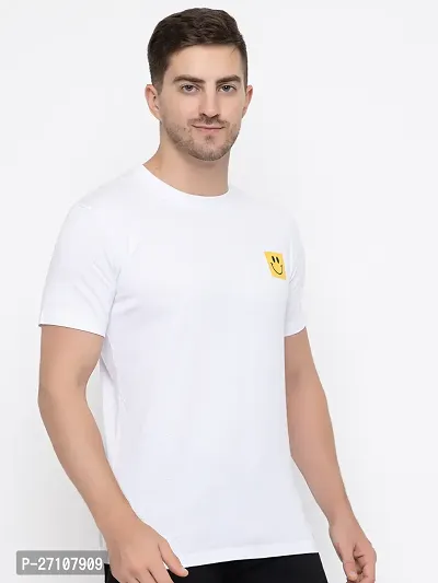 Stylish White Cotton Solid Round Neck T-Shirt For Men-thumb4