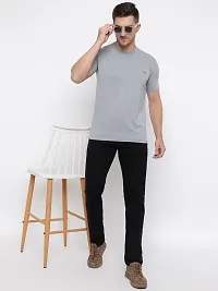 Fabulous Grey Cotton Solid Round Neck Tees For Men-thumb3