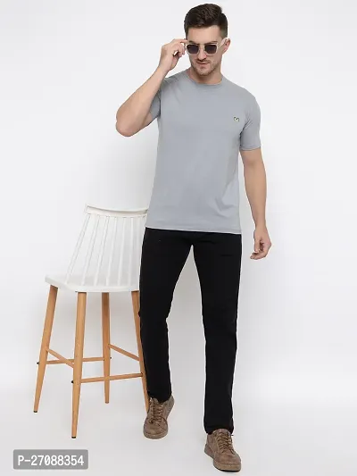 Fabulous Grey Cotton Solid Round Neck Tees For Men-thumb4