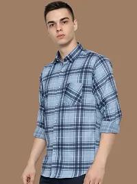 Reliable Navy Blue Cotton Checked Long Sleeves Casual Shirts For Men-thumb2