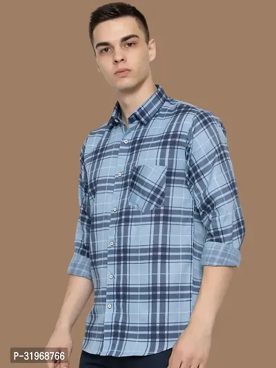 Reliable Navy Blue Cotton Checked Long Sleeves Casual Shirts For Men-thumb3